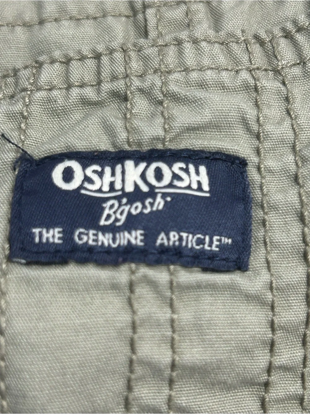 OshKosh B'gosh Olive Green Short Overalls with Navy Striped Straps